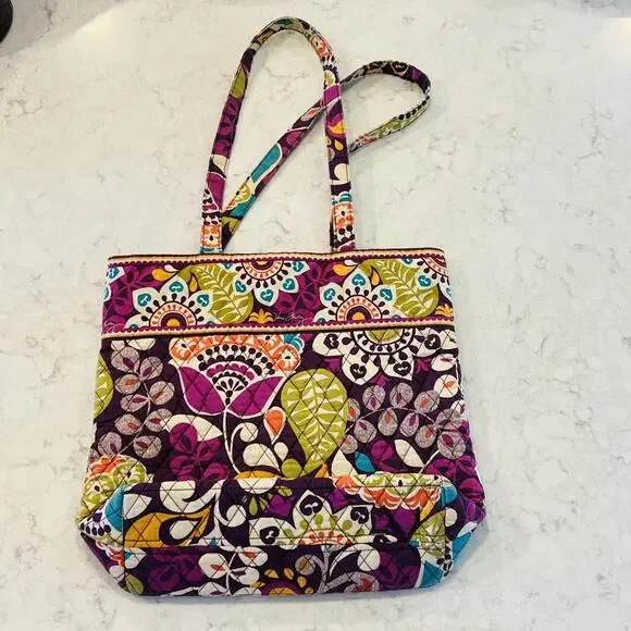Vera Bradley Plum Crazy Shoulder Tote Bag Purse with Toggle Closure - Picture 5 of 8